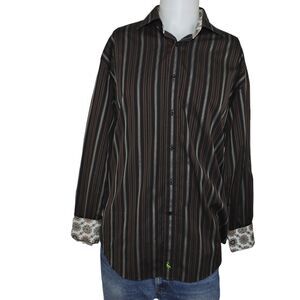 Tailorbyrd Brown Striped Men's Casual Shirt 100% Cotton Men's Size Large READ